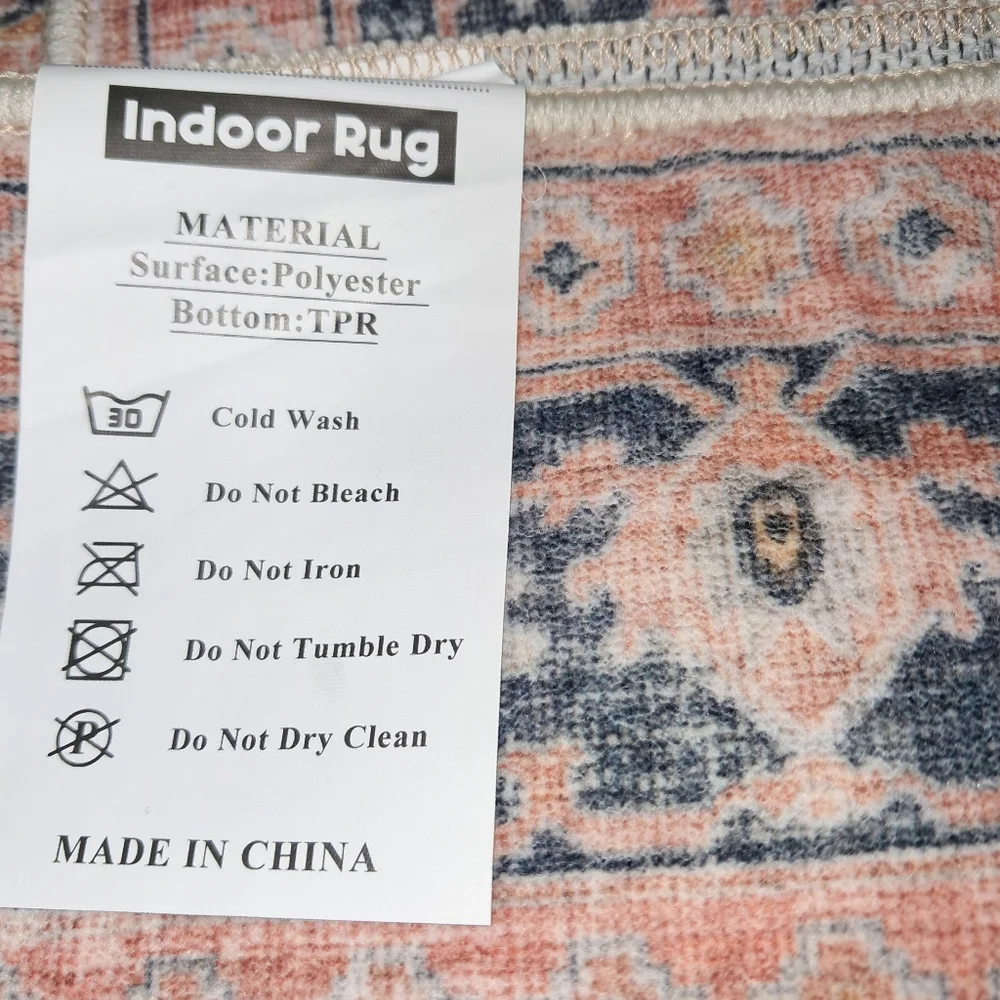NWT 2'x3' Boho Rug Non-Slip Machine Washable In Orange/Beige/Navy/Gray